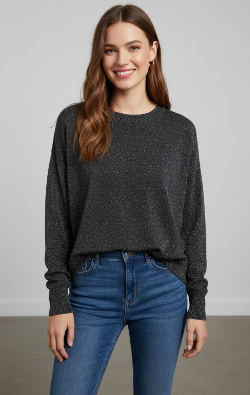 Kaileigh Top Womens XLarge Petite Black Silver Metallic Knit Cutout Back NEW!